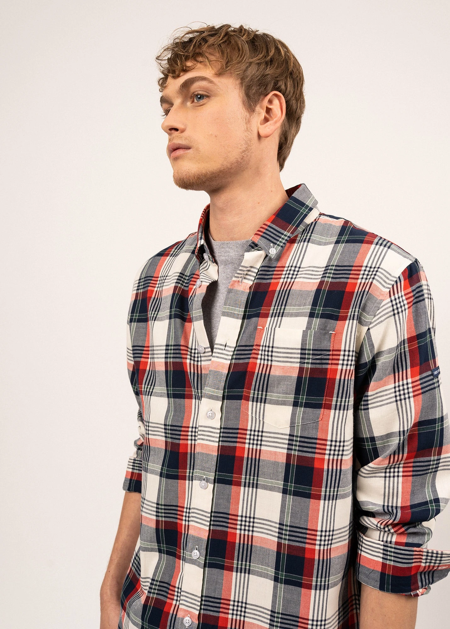 SAINT JAMES Chemise à Carreaux Silvio - à Manches Longues, En Coton (ECRU/MARINE/TULIPE) 6 SAINT JAMES Chemise à Carreaux Silvio - à Manches Longues, En Coton (ECRU/MARINE/TULIPE) - Image 4