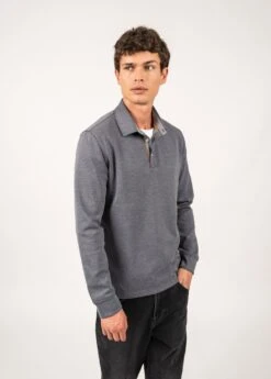 SAINT JAMES Polo à Manches Longues Lohan - En Coton (CHAMBRAY/ORANGE FLUO)