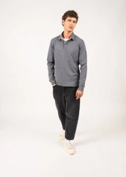 SAINT JAMES Polo à Manches Longues Lohan - En Coton (CHAMBRAY/ORANGE FLUO) -Chic Marin Soldes 2138 Z CHAMBRAY OR FLUO E SHop BD 03