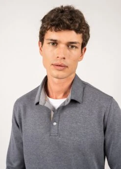 SAINT JAMES Polo à Manches Longues Lohan - En Coton (CHAMBRAY/ORANGE FLUO) -Chic Marin Soldes 2138 Z CHAMBRAY OR FLUO E SHop BD 04