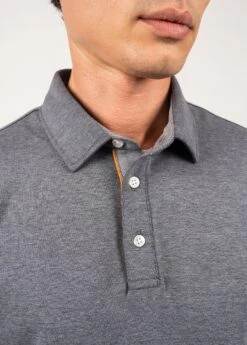 SAINT JAMES Polo à Manches Longues Lohan - En Coton (CHAMBRAY/ORANGE FLUO) -Chic Marin Soldes 2138 Z CHAMBRAY OR FLUO E SHop BD 05