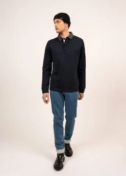 SAINT JAMES Polo à Manches Longues Lewis - En Coton, Col Contrasté (AMIRAL/VEGETAL) -Chic Marin Soldes 2139 AMIRAL VEGETAL 03