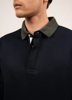 SAINT JAMES Polo à Manches Longues Lewis - En Coton, Col Contrasté (AMIRAL/VEGETAL) -Chic Marin Soldes 2139 AMIRAL VEGETAL 05
