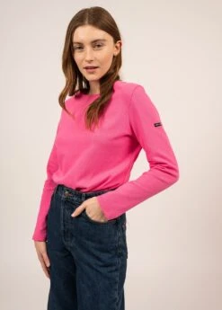 SAINT JAMES T-shirt Uni Octeville - En Coton, à Manches Longues (ROSE FLUO)