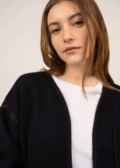 Gilet En Laine à Détails Lurex Facette - SAINT JAMES X Isabelle Ballu (NAVY) -Chic Marin Soldes 2164 NAVY 04