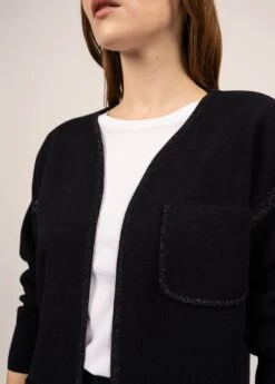 Gilet En Laine à Détails Lurex Facette - SAINT JAMES X Isabelle Ballu (NAVY) -Chic Marin Soldes 2164 NAVY 05