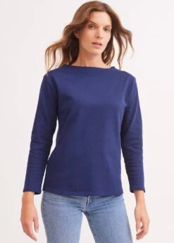 SAINT JAMES T-shirt Marin Guildo - Col Bateau, En Coton épais (MARINE)