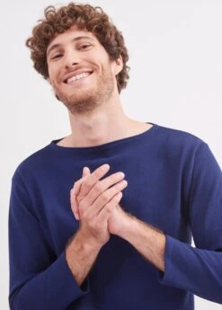 SAINT JAMES T-shirt Marin Guildo - Col Bateau, En Coton épais (MARINE) -Chic Marin Soldes 2503 GUILDO U A MARINE 15