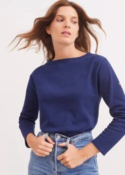 SAINT JAMES T-shirt Marin Guildo - Col Bateau, En Coton épais (MARINE) -Chic Marin Soldes 2503 GUILDO U A MARINE 16