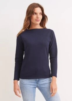 SAINT JAMES T-shirt Marin Guildo - Col Bateau, En Coton épais (NAVY)