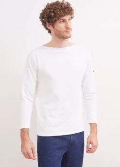 SAINT JAMES T-shirt Marin Guildo - Col Bateau, En Coton épais (NEIGE) -Chic Marin Soldes 2503 GUILDO U A NEIGE 05