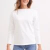 SAINT JAMES T-shirt Marin Guildo - Col Bateau, En Coton épais (NEIGE) -Chic Marin Soldes 2503 GUILDO U A NEIGE 08
