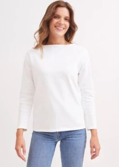 SAINT JAMES T-shirt Marin Guildo - Col Bateau, En Coton épais (NEIGE)