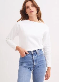 SAINT JAMES T-shirt Marin Guildo - Col Bateau, En Coton épais (NEIGE) -Chic Marin Soldes 2503 GUILDO U A NEIGE 21