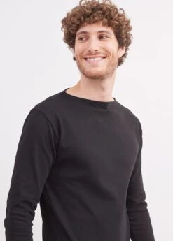 SAINT JAMES T-shirt Marin Guildo - Col Bateau, En Coton épais (NOIR)