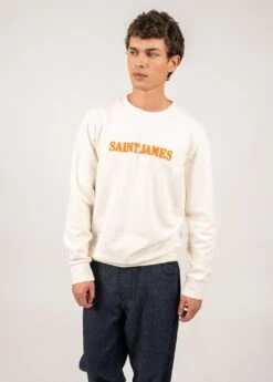 SAINT JAMES Sweatshirt Solal - Avec Broderie, En Molleton De Coton (BLANC D'HIVER/ORANGE FLUO)