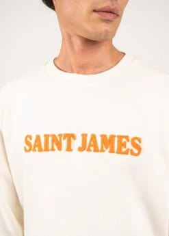 SAINT JAMES Sweatshirt Solal - Avec Broderie, En Molleton De Coton (BLANC D'HIVER/ORANGE FLUO) -Chic Marin Soldes 2652 89 BLA HIV OR FLUO E Shop BD 04
