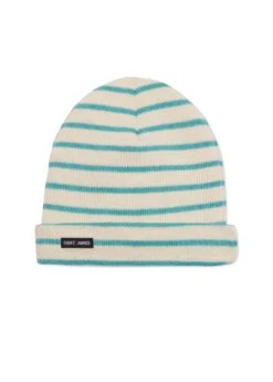 SAINT JAMES Bonnet De Quart Rayé - En Pure Laine Vierge (ECRU/JADE) -Chic Marin Soldes 308 ECRU JADE 2