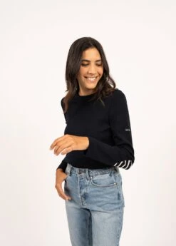 SAINT JAMES Pull Marin Uni Brégançon - Coudières Marinières, En Maille De Laine (NAVY)