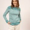 SAINT JAMES Pull Marin Rayé Bregançon - Coudières Unies, En Maille De Laine (JADE/BLANC) -Chic Marin Soldes 3250 JADE BLANC 01