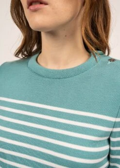 SAINT JAMES Pull Marin Rayé Bregançon - Coudières Unies, En Maille De Laine (JADE/BLANC) -Chic Marin Soldes 3250 JADE BLANC 05