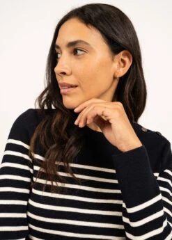 SAINT JAMES Pull Marin Rayé Bregançon - Coudières Unies, En Maille De Laine (NAVY/ECUME) -Chic Marin Soldes 3250 KH E shop BD 13