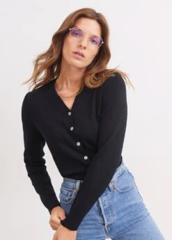 SAINT JAMES Gilet Col V Brevands - En Maille De Laine Fine (NOIR) -Chic Marin Soldes 3262 NOIR E shop BD 3