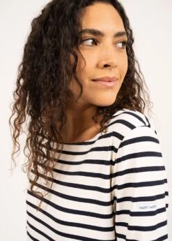 SAINT JAMES Marinière Anti-UV Phare - à Col Bateau En Jersey (NEIGE/NAVY) -Chic Marin Soldes 3846 0S E shop BD 8