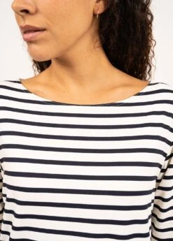 SAINT JAMES Marinière Anti-UV Phare - à Col Bateau En Jersey (NEIGE/NAVY) -Chic Marin Soldes 3846 0S E shop BD 9