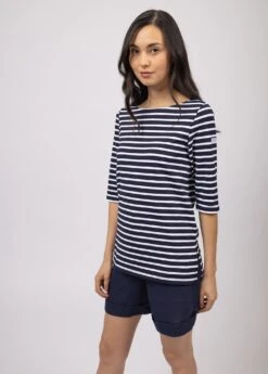 SAINT JAMES Marinière Anti-UV Phare - à Col Bateau En Jersey (NAVY/NEIGE) -Chic Marin Soldes 3846 6T E shop BD 2