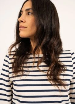 SAINT JAMES Marinière Manches 3/4 Galathée - Coupe Ajustée, En Coton Léger (ECRU/MARINE) -Chic Marin Soldes 4131 50 E shop BD 10