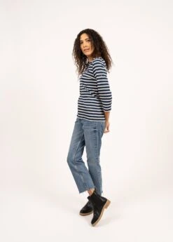 SAINT JAMES Marinière Manches 3/4 Galathée - Coupe Ajustée, En Coton Léger (MARINE/ECRU)