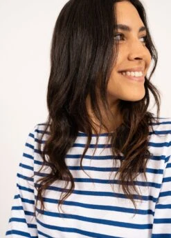 SAINT JAMES Marinière Manches 3/4 Galathée - Coupe Ajustée, En Coton Léger (NEIGE/GITANE) -Chic Marin Soldes 4131 90 E shop BD 15