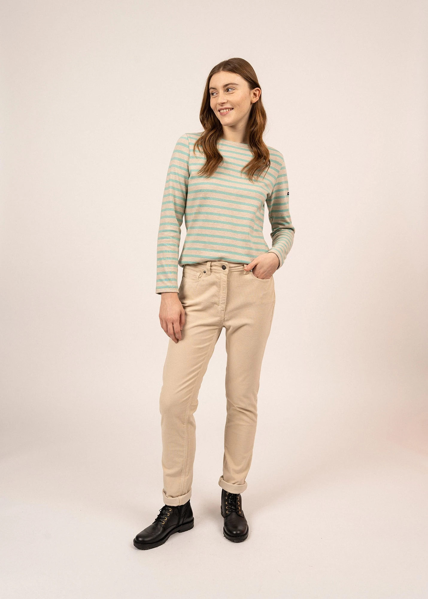 SAINT JAMES Marinière Meridame - Coupe Droite, En Coton épais (NATUREL/JADE) 3 SAINT JAMES Marinière Meridame - Coupe Droite, En Coton épais (NATUREL/JADE)