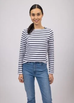 SAINT JAMES Marinière Meridame - Coupe Droite, En Coton épais (NEIGE/MARINE) -Chic Marin Soldes 4135 88 E shop BD 3