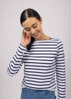 SAINT JAMES Marinière Meridame - Coupe Droite, En Coton épais (NEIGE/MARINE) -Chic Marin Soldes 4135 88 E shop BD 4