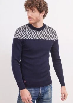 Pull Marin à Motifs Chevrons Le Polaris - SAINT JAMES X Le Slip Français (MARINE/ECRU)