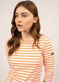 SAINT JAMES Marinière Anti-UV Garde Côte - Manches 3/4 En Jersey Recyclé (ECUME/ORANGE FLUO) -Chic Marin Soldes 5498 ECUME ORA FLUO 04