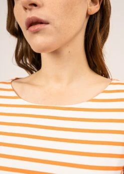 SAINT JAMES Marinière Anti-UV Garde Côte - Manches 3/4 En Jersey Recyclé (ECUME/ORANGE FLUO) -Chic Marin Soldes 5498 ECUME ORA FLUO 05