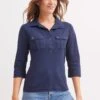 SAINT JAMES Polo Manches 3/4 Oléron - En Coton, Avec Poches (MARINE) -Chic Marin Soldes 5689 MARINE E shop BD 1