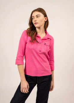 SAINT JAMES Polo Manches 3/4 Oléron - En Coton, Avec Poches (ROSE FLUO) -Chic Marin Soldes 5689 ROSE FLUO 03