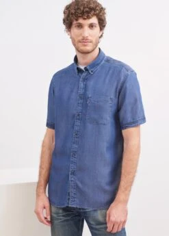 SAINT JAMES Chemise Manches Courtes Frederic - Coupe Droite, En Chambray (CHAMBRAY)