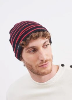 SAINT JAMES Bonnet Marin Rayé Cartier - En Laine Douce (NAVY/TULIPE) -Chic Marin Soldes 6539 NAVY TULIPE E shop BD 2