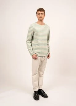 SAINT JAMES Marinière Mixte Meridien - Coupe Droite, En Coton épais (NATUREL/JADE)