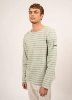 SAINT JAMES Marinière Mixte Meridien - Coupe Droite, En Coton épais (NATUREL/JADE) -Chic Marin Soldes 6870 NATUREL JADE 03