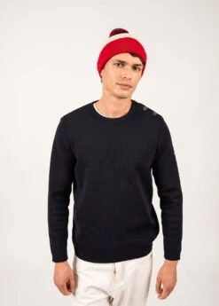 Bonnet Tricolore En Laine - SAINT JAMES X Elysée (MARINE/ECRU/ROUGE) -Chic Marin Soldes 7051 E MARINE ECRU ROUG E Shop BD 03