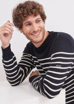SAINT JAMES Pull Marin Rayé Galiote - Coupe Droite, En Laine Mélangée (NAVY/ECUME) -Chic Marin Soldes 7120 NAVY ECUME E shop BD 5