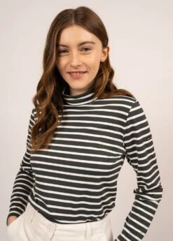 SAINT JAMES T-shirt Oural - à Col Roulé Rayé, En Jersey (VEGETAL/ECUME) 10 SAINT JAMES T-shirt Oural - à Col Roulé Rayé, En Jersey (VEGETAL/ECUME) -Chic Marin Soldes 7734 VEGETAL ECUME 04