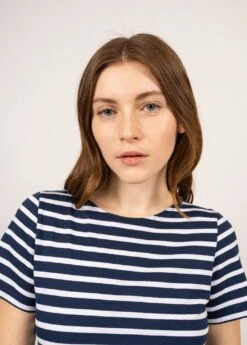 SAINT JAMES Marinière Manches Courtes Etrille - Coupe Droite, En Coton Léger (MARINE/NEIGE) -Chic Marin Soldes 8414 FA MARINE NEIGE 04