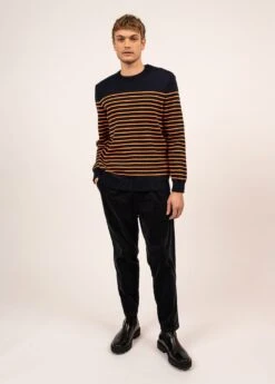 SAINT JAMES Pull Marin Rayé Binic - Coupe Confort, En Pure Laine Vierge (MARINE/ORANGE FLUO) -Chic Marin Soldes 8645 MARIN ORANG FLUO 03